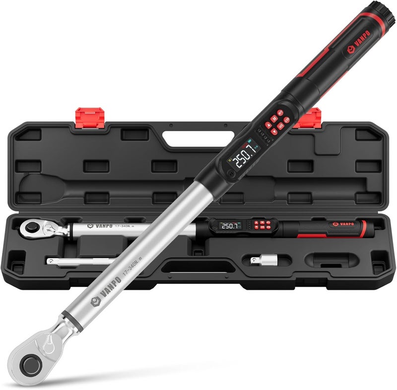VANPO 1/2-Inch Digital Torque Wrench, 12.5–250.8 ft-lb/17–340 Nm, ±2% Accuracy, Electronic Torque Wrench with LCD Display, Audible & Vibration Alert, Easy Battery Access, for Car & Mechanic Repair - Image 1
